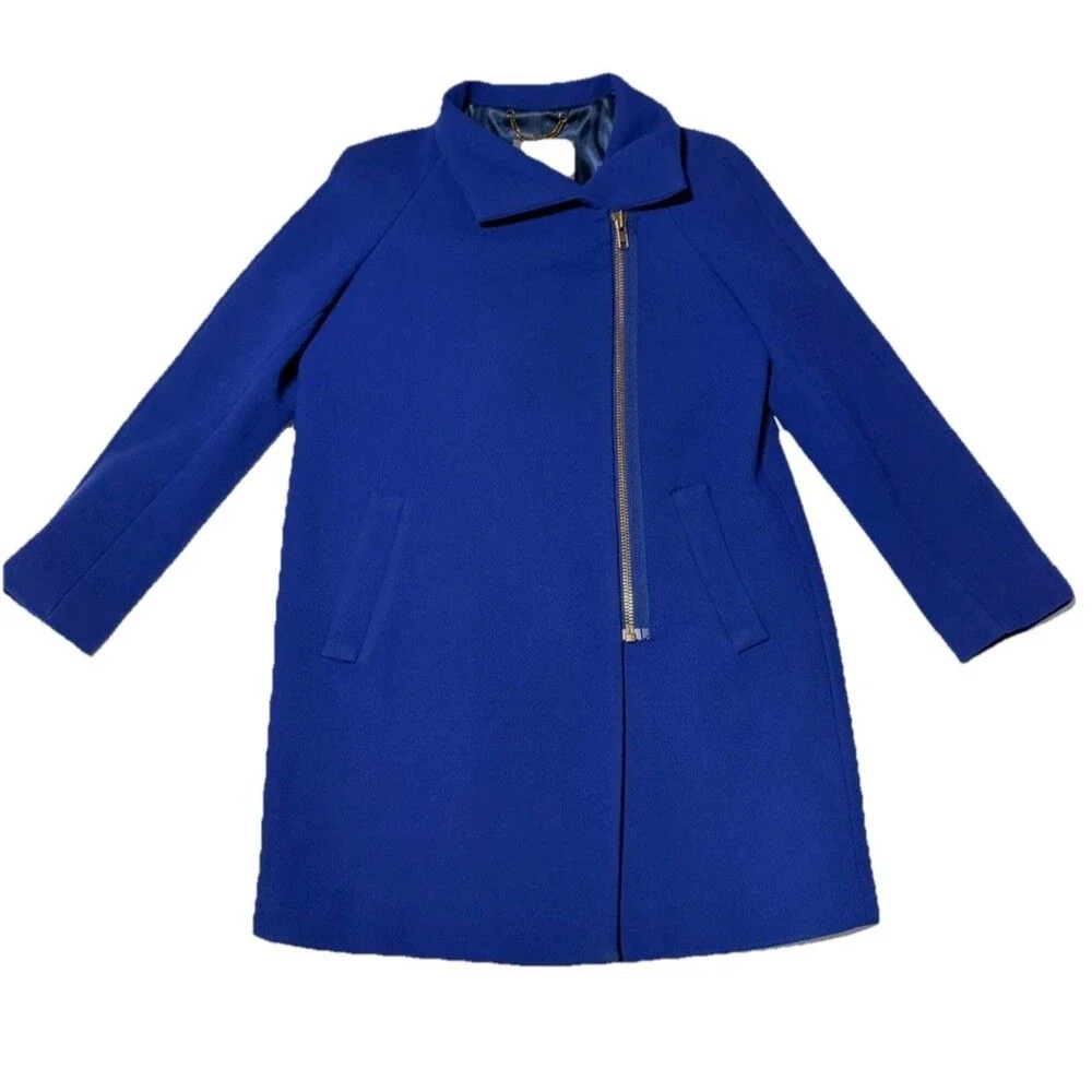 J Crew Double Cloth By Manifaturra De Carmignano Italy Size 4P Blue Asymmetrical